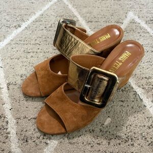 Paris Texas buckle-accent suede block heel mule sandals 40 US 10 NEW